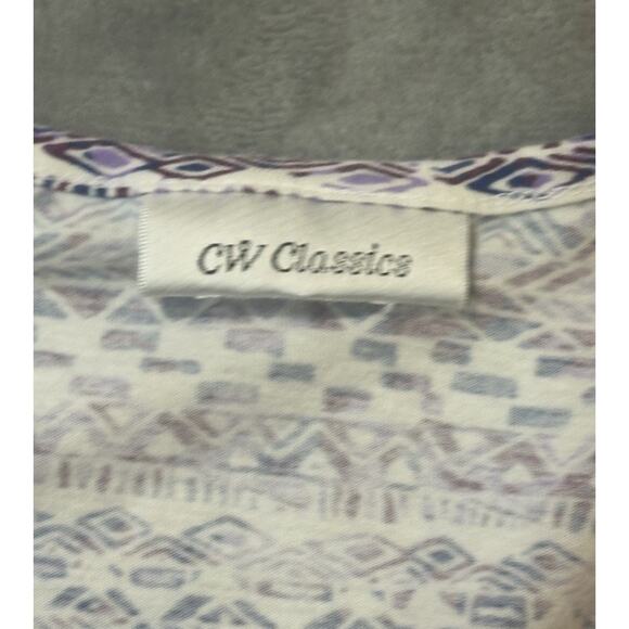 CW Classics Purple Geometric Print Flutter Sleeve Top Boho Style Women’s XL - Picture 3 of 5